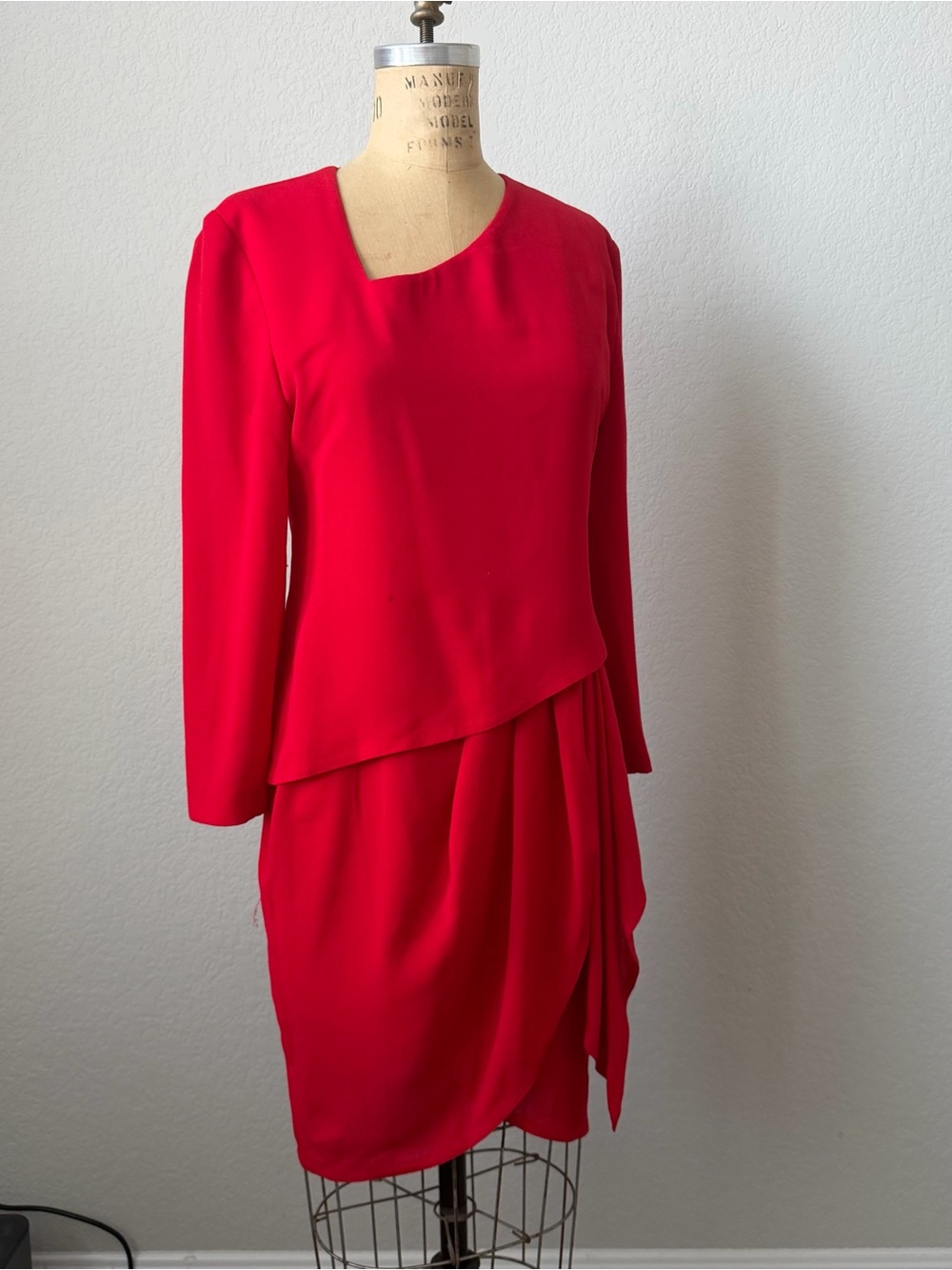 Vintage 80s Fred Hayman Beverly Hills Red Draped Dress Tom & Linda Platt S